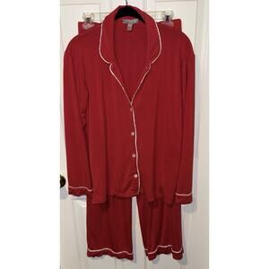 J.CREW HOLIDAY RED ECO DREAMIEST LONG SLEEVE SHIRT & PANT PAJAMA SET Sz M